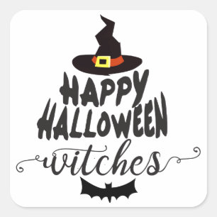 Sticker Carré Joyeuse Halloween sorcières Typographie Halloween