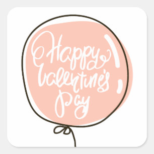 Sticker Carré Joyeuse journée des Valentines. Boulon rose migno