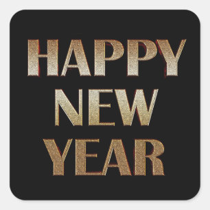Sticker Carré Joyeuse nouvelle année Gold Metallic Texte Image
