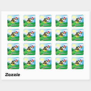 Sticker Carré Joyeuse retraite, conception amusante et colorée,