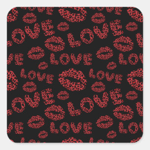 Sticker Carré Joyeuse Saint-Valentin Amour Élégant Rouge & Noir
