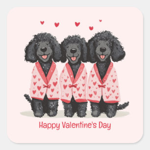 Sticker Carré Joyeuse Saint-Valentin Chiens Caniches Standards N