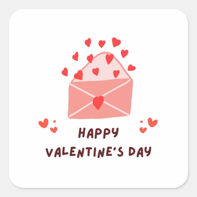 Sticker Carré Joyeuse Saint Valentin -Images de cœurs rouges d'a (Devant)