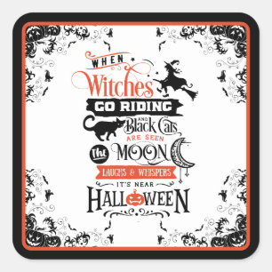 Sticker Carré Joyeuse sorcière Halloween