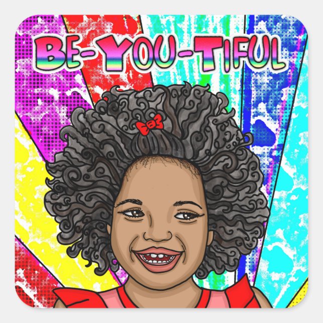 Sticker Carré Joyeuses boules | Adorable fille souriante (Devant)