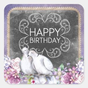 Sticker Carré Joyeuses colombes d'anniversaire