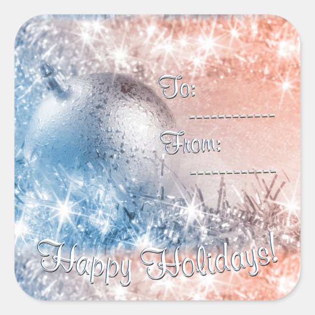 Sticker Carré Joyeuses fêtes Bleu clair et Noël corail (Devant)