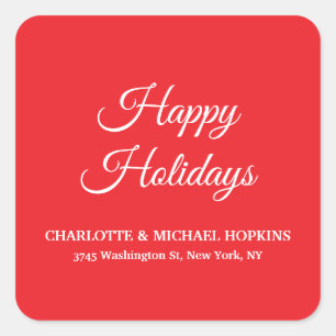 Sticker Carré Joyeuses Fêtes Joyeux Noël Rouge Éclatant Famille