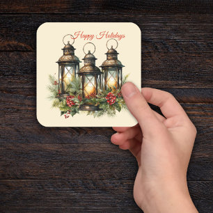 Sticker Carré Joyeuses Fêtes Lanternes d'Hiver