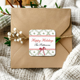 Sticker Carré Joyeuses fêtes Mistletoe Red Bow Custom Christmas