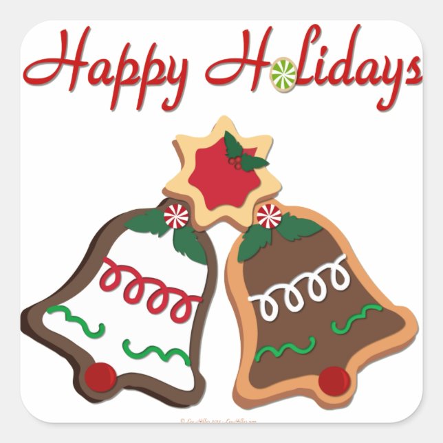 Sticker Carré Joyeuses fêtes Noël Cookie Bells (Devant)