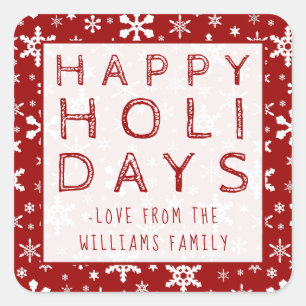 Sticker Carré Joyeuses fêtes Noël Snowflakes rouge et blanc