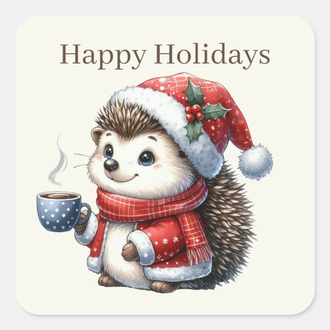 Sticker Carré Joyeuses fêtes Porcupine Noël (Devant)