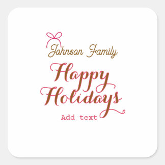 Sticker Carré Joyeuses fêtes ruban rose doré nom de famille nom