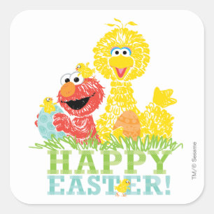 Sticker Carré Joyeuses Pâques d'Elmo et Big Bird