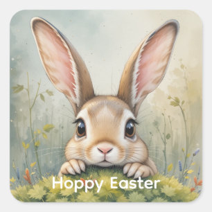 Sticker Carré Joyeuses Pâques Lapin Mignon Animal Art