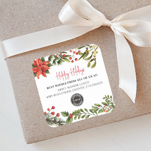 Sticker Carré Joyeuses vacances Botanique Business Logo Noël