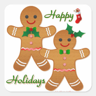 Sticker Carré Joyeuses vacances Gingerbread Homme garçon fille