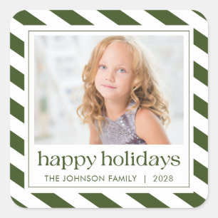 Sticker Carré Joyeuses vacances Green White Stripe Photo