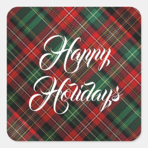 Sticker Carré Joyeuses vacances Rouge et vert Tartan Plaid