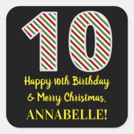 Sticker Carré Joyeux 10e anniversaire & Joyeux Noël, Nom personn