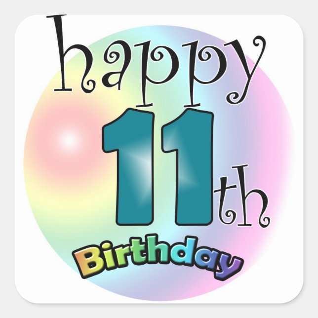 Sticker Carré Joyeux 11e anniversaire (Devant)