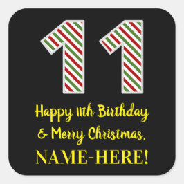 Sticker Carré Joyeux 11e anniversaire & Joyeux Noël, Nom personn