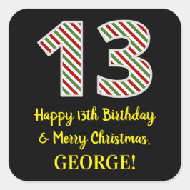 Sticker Carré Joyeux 13e anniversaire & Joyeux Noël, Nom personn