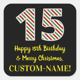 Sticker Carré Joyeux 15e anniversaire & Joyeux Noël, Nom personn