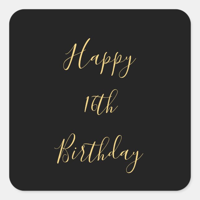 Sticker Carré Joyeux 16e anniversaire Golden Yellow Black âge (Devant)