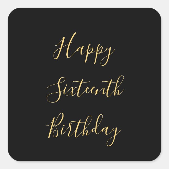 Sticker Carré Joyeux 16e anniversaire Golden Yellow Custom Age N (Devant)