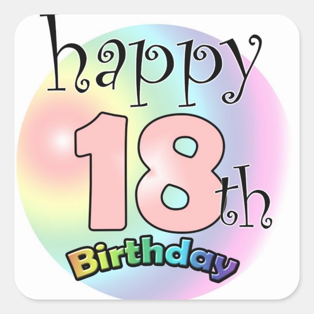 Sticker Carré Joyeux 18ème anniversaire (roze) (Devant)