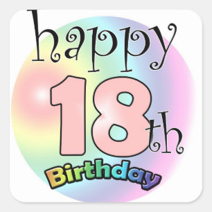 Sticker Carré Joyeux 18ème anniversaire (roze)