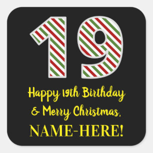 Sticker Carré Joyeux 19e anniversaire et Joyeux Noël, Nom perso