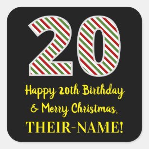 Sticker Carré Joyeux 20e anniversaire & Joyeux Noël, Nom person