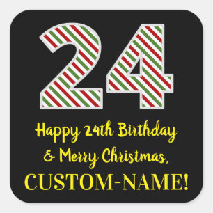 Sticker Carré Joyeux 24e anniversaire et Joyeux Noël, Nom perso
