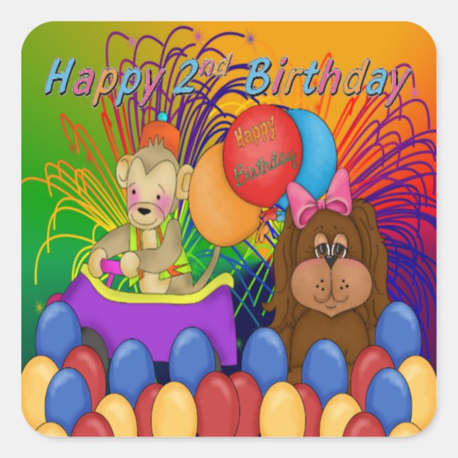 Sticker Carré Joyeux 2e anniversaire (Devant)