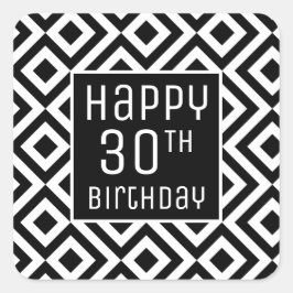 Sticker Carré Joyeux 30e anniversaire moderne noir blanc géométr