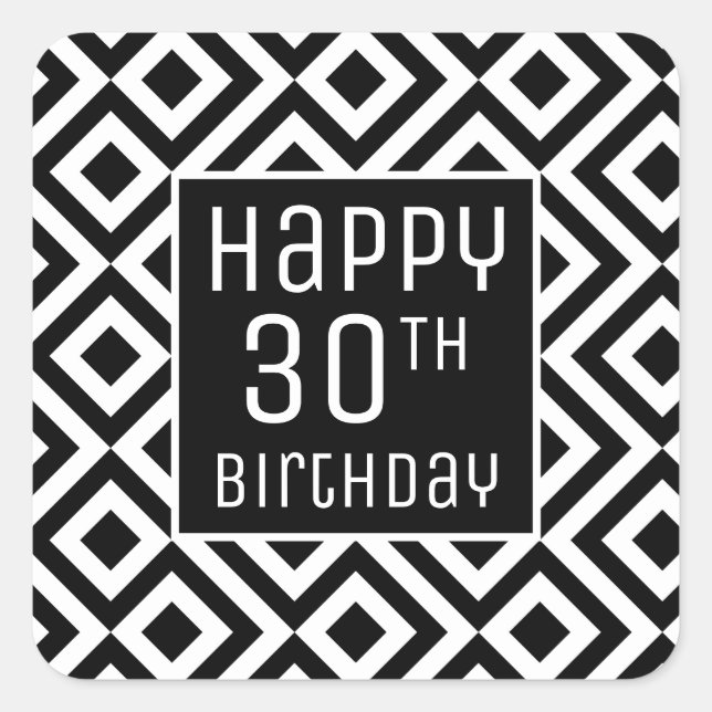 Sticker Carré Joyeux 30e anniversaire moderne noir blanc géométr (Devant)