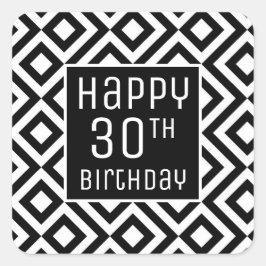 Sticker Carré Joyeux 30e anniversaire moderne noir blanc géométr