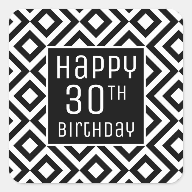 Sticker Carré Joyeux 30e anniversaire moderne noir blanc géométr (Devant)