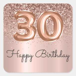 Sticker Carré Joyeux 30e anniversaire Rose Parties scintillant o