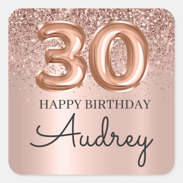 Sticker Carré Joyeux 30e anniversaire Rose Parties scintillant o (Devant)