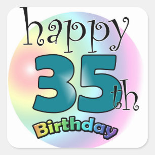Sticker Carré Joyeux 35e anniversaire (blauw)