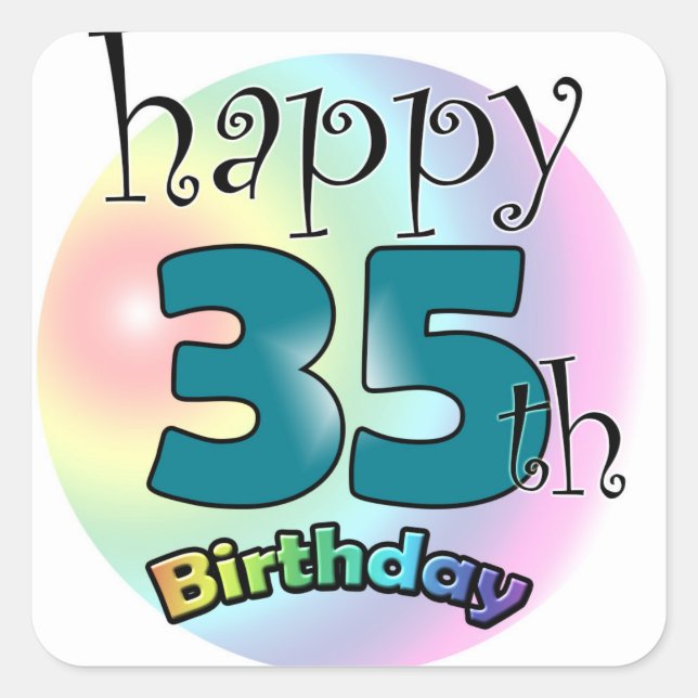 Sticker Carré Joyeux 35e anniversaire (blauw) (Devant)