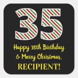 Sticker Carré Joyeux 35e anniversaire & Joyeux Noël, Nom personn