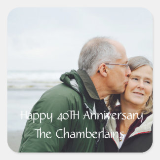 Sticker Carré Joyeux 40E anniversaire Nom du couple Photo
