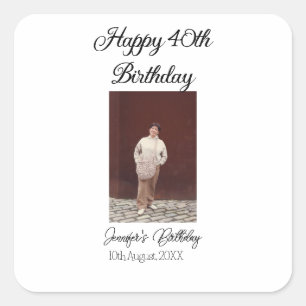 Sticker Carré Joyeux 40e anniversaire photo moderne simple