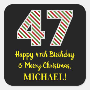 Sticker Carré Joyeux 47e anniversaire et Joyeux Noël, Nom perso