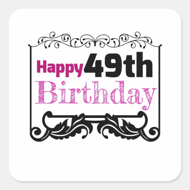 Sticker Carré Joyeux 49ème anniversaire. (Devant)